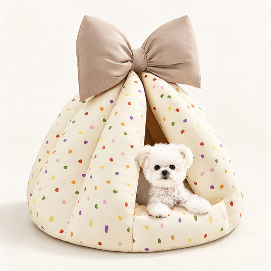 Confetti Bow Pet Cave — Ivory Hearts