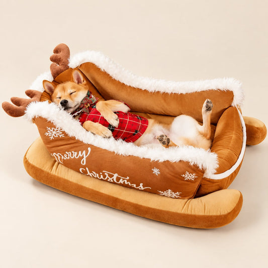 Christmas Sleigh Pet Bed — Brown