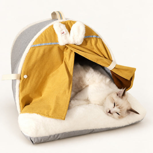 Hoopet Bunny-Ear Pet Tent — Mustard / Grey